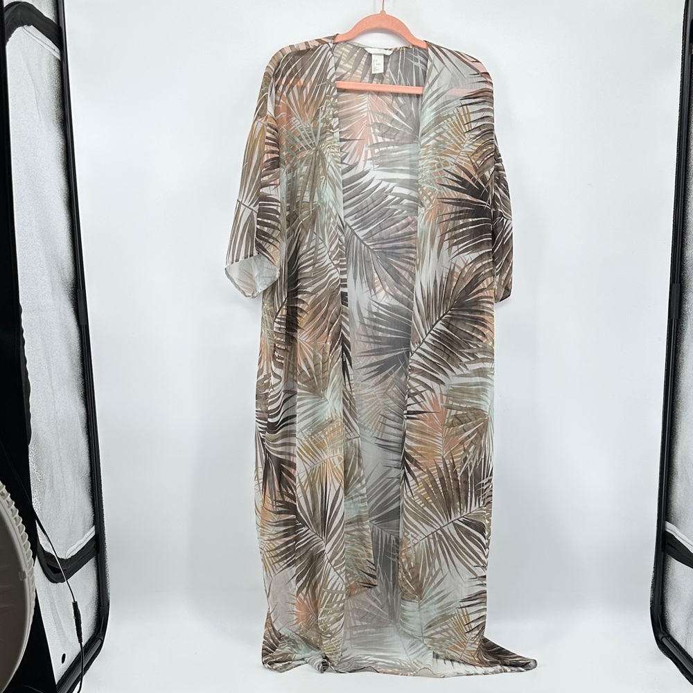 Cottagecore Boho Southwestern Beachwear Sheer Palm Print Maxi Dress Sz4